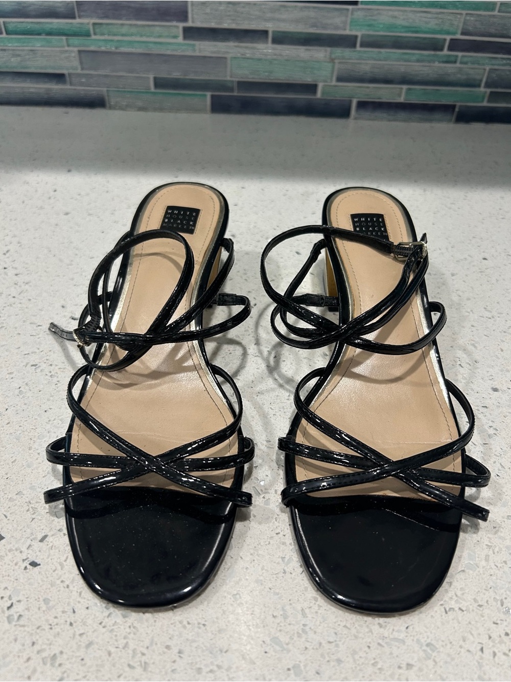 WHBM Strappy Sandal w/Gold Metallic Heel, Size 10
